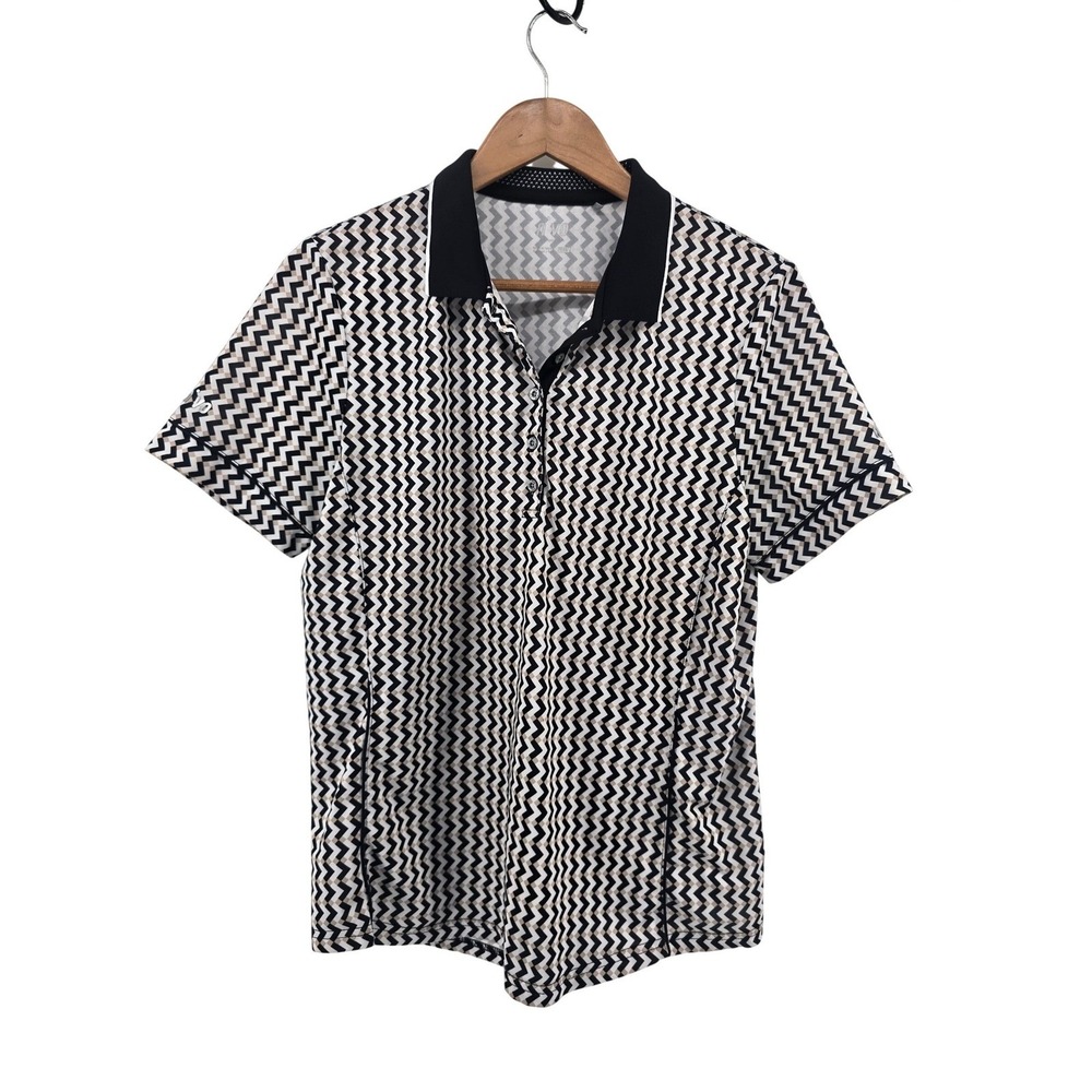 Nivo Polo Shirt Womens XL Black White Zig Zag Striped Geometric Golf Top Lot 2